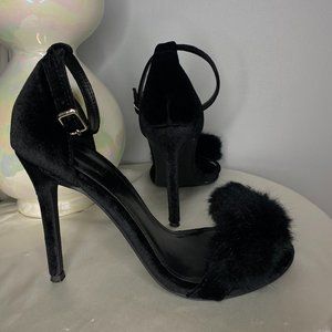 FOREVER 21 Faux Fur Heels with Buckle Ankle Strap